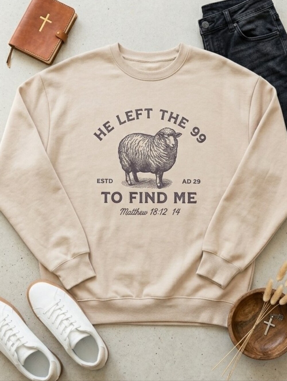 Sweatshirt "He Left The 99" Matthew 18:12 Oversized Graphic Crewneck Christian S